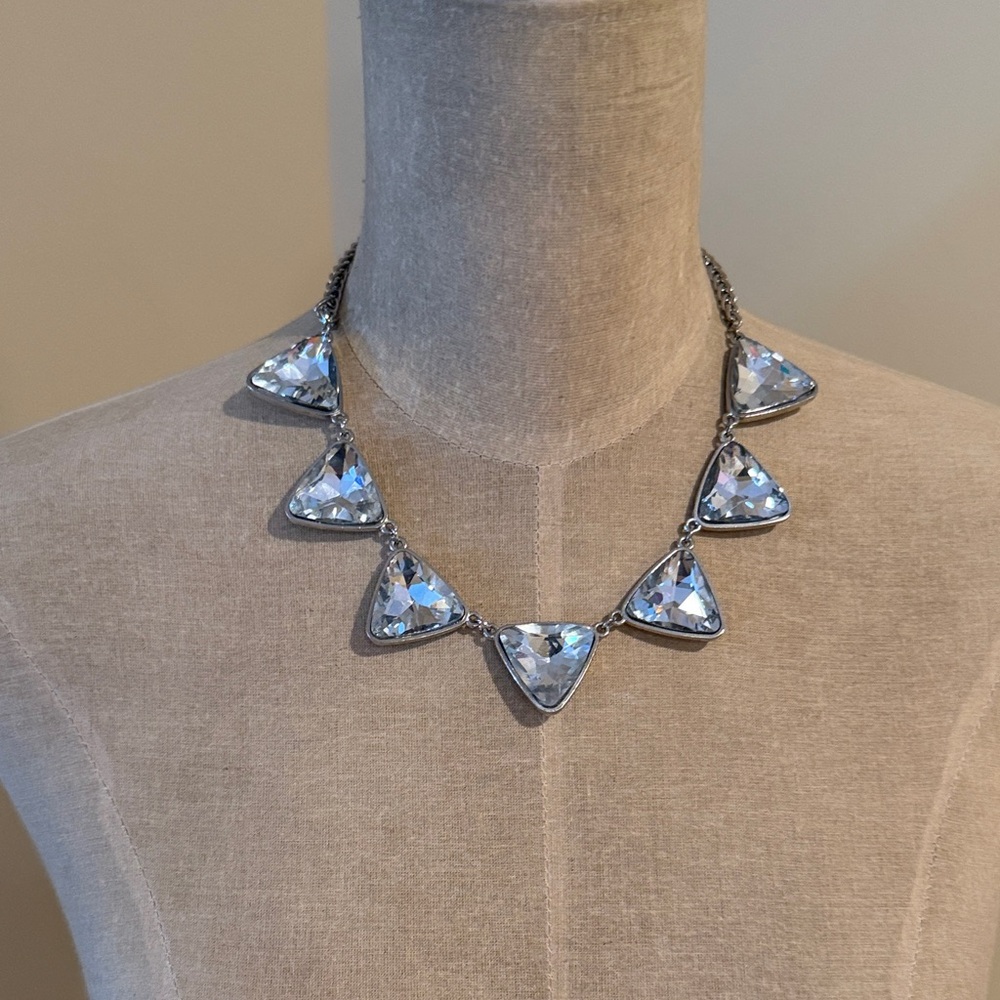 Chic Silver Necklace with Triangle Crystal Charms